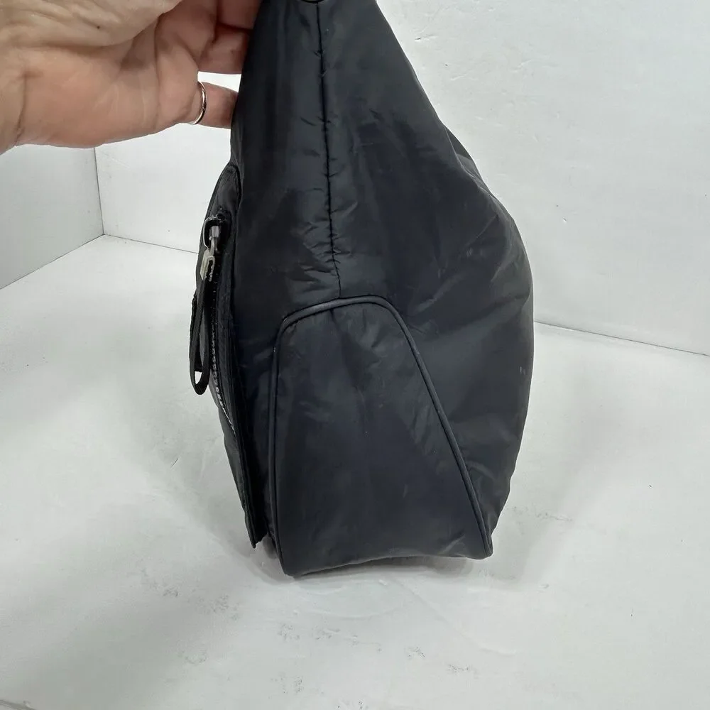 Vintage Y2K Ralph Lauren LRL Hobo Bag Black Nylon Shoulder Handbag Front Buckle